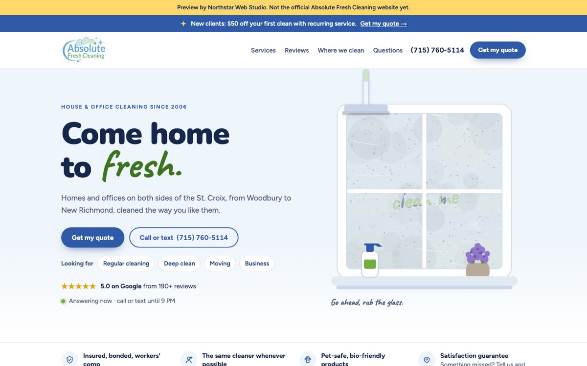 Absolute Fresh Cleaning website