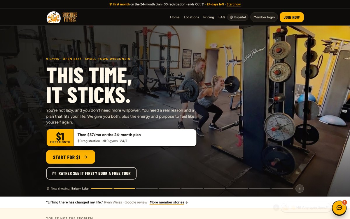 Sunshine Fitness website homepage