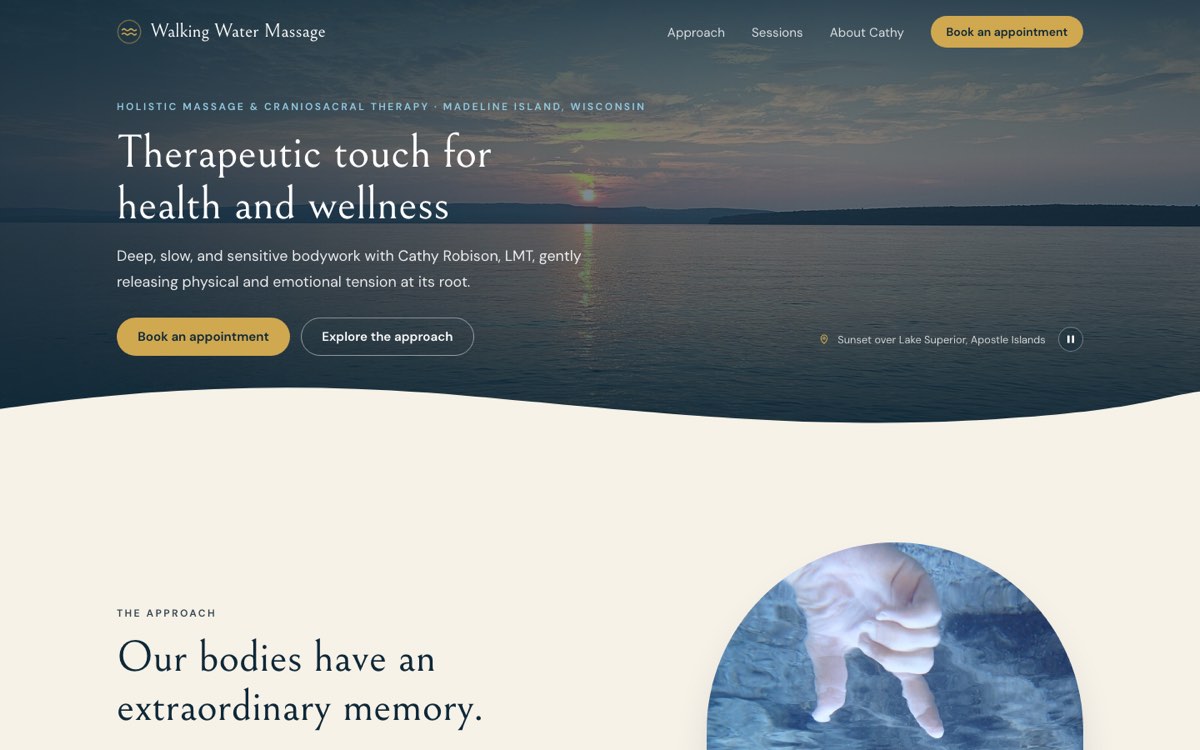 Walking Water Massage website homepage